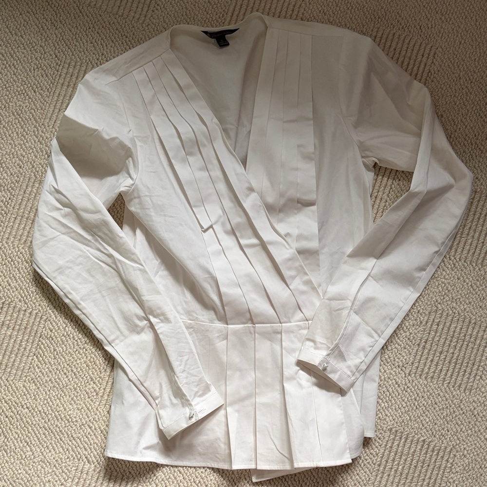 Brooks brothers White Pleated V-Neck Long Sleeve Blouse